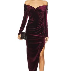 Astr Velvet Sirica Dress - Dark wine